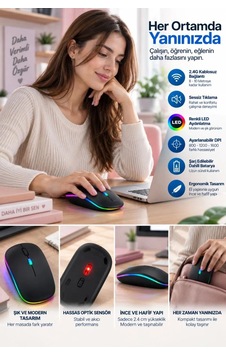 İnce Ergonomik Tasarım 2. 4g Kablosuz Led Mouse İnce Ergonomik Tasarım 2. 4g Kablosuz Led Mouse