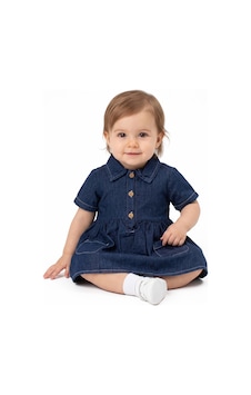 Bebegen Kız Bebek Laci Düğmeli Çift Cepli Kot Elbise Çok Renkli Bebegen Kız Bebek Laci Düğmeli Çift Cepli Kot Elbise Çok Renkli