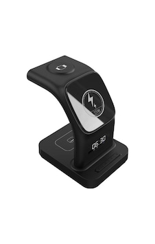 S-link Sw-cwf130 Siyah Telefon Kulaklık Akıllı Saat 15w 3 İn 1 Magsafe Led Logo Kablosuz Şarj Cihazı Çok Renkli