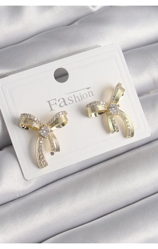 Pirinç Gold Renk Zirkon Taşlı Fiyonk Model Kadın Küpe Gümüş Pirinç Gold Renk Zirkon Taşlı Fiyonk Model Kadın Küpe Gümüş