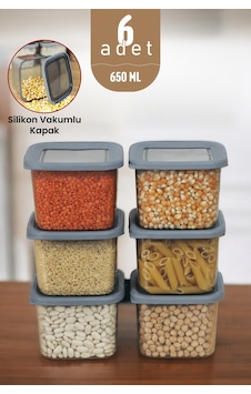 Silikon Kapaklı Erzak Bakliyat Saklama Kabı Kare Saklama Kutusu Seti 6 Adet 650 ML Silikon Kapaklı Erzak Bakliyat Saklama Kabı Kare Saklama Kutusu Seti 6 Adet 650 ML