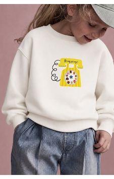 Monila Unisex Çocuk Telefon Baskılı 3 İplik Kumaş Pamuklu Sweatshirt Ekru Monila Unisex Çocuk Telefon Baskılı 3 İplik Kumaş Pamuklu Sweatshirt Ekru