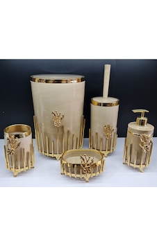 5 Parça Akrilik Yuvarlak Banyo Seti Krem Mermer Gold Japon Güllü Krem 5 Parça Akrilik Yuvarlak Banyo Seti Krem Mermer Gold Japon Güllü Krem
