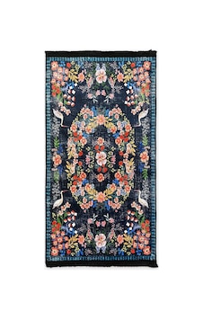 Lacivert Çiçekli Vintage Halı Kanaviçe Görünümlü Bambu Kumaş Lacivert Çiçekli Vintage Halı Kanaviçe Görünümlü Bambu Kumaş