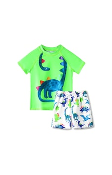 Petityu Güneş Korumalı Neon Yeşil Dino Mayo Uzun Boyunlu T-rex Beyaz Şortlu Set Yeşil - Beyaz Petityu Güneş Korumalı Neon Yeşil Dino Mayo Uzun Boyunlu T-rex Beyaz Şortlu Set Yeşil - Beyaz