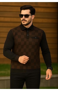 Kemal Ekinci Polo Yakalı Cepli Kazak Kahverengi Kemal Ekinci Polo Yakalı Cepli Kazak Kahverengi
