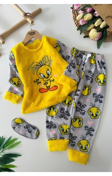 Miniğimin Cicileri Twty Desenli Welsoft Kız Çocuk Pijama Takı... Sarı Miniğimin Cicileri Twty Desenli Welsoft Kız Çocuk Pijama Takı... Sarı
