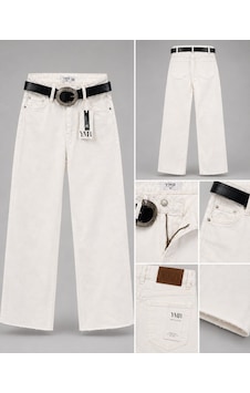 Ymr Moda Kemerli Kesik Paça Jeans Ymr-026426 Beyaz Ymr Moda Kemerli Kesik Paça Jeans Ymr-026426 Beyaz