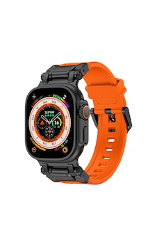Watch Ultra 49mm Uyumlu Omsy- Krd-101 Titanyum Metal Başlıklı Silikon Kordon-siyah-turuncu Watch Ultra 49mm Uyumlu Omsy- Krd-101 Titanyum Metal Başlıklı Silikon Kordon-siyah-turuncu