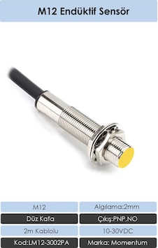 Momentum M12 Endüktif Sensör 2mm Düz Kafa PNP NO LM12-3002PA Momentum M12 Endüktif Sensör 2mm Düz Kafa PNP NO LM12-3002PA