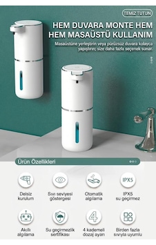 Vayomy Otomatik Köpük Sıvı Sabunluk Sensörlü Köpük Sabun Makinesi 380 Ml Usb Type-c Şarjlı Foamsmart Beyaz