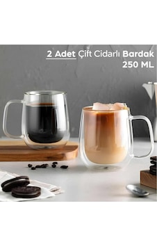 Berri 2 Adet Çift Cidarlı 250 Ml Kahve Kupası Kupa Bardak Şeffaf