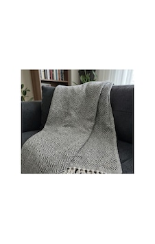 %100 Pamuk Geometrik Desenli Koltuk Ve Yatak Örtüsü 170x210 Cm Siyah