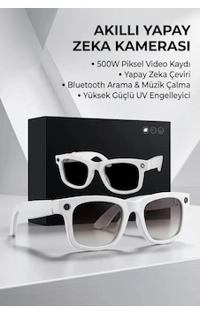 Semel Kameralı Beyaz Akıllı Gözlük Bluetooth Yapay Zeka Asistanlı Şık Premium Ürün Semel Kameralı Beyaz Akıllı Gözlük Bluetooth Yapay Zeka Asistanlı Şık Premium Ürün