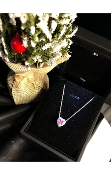 Vog Swarovski Taşlı S Model Kalp Taş Detay 925 Ayar Kolye Gümüş - Pembe Vog Swarovski Taşlı S Model Kalp Taş Detay 925 Ayar Kolye Gümüş - Pembe