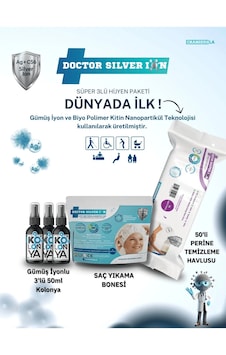 Doctor Silver Ion Gümüş İyonlu Kolonya 3 x 50 ML + Saç Yıkama Bonesi + Perine Islak Mendili 50'li Doctor Silver Ion Gümüş İyonlu Kolonya 3 x 50 ML + Saç Yıkama Bonesi + Perine Islak Mendili 50'li