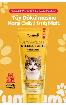 Yumyum İlk Prebiyotik İçerikli Tüy Dökülme Engelleyici Tüy Yumağı Ve Kusma Önleyici Multivitamin Kedi Malt Macun 100 Gr Yumyum İlk Prebiyotik İçerikli Tüy Dökülme Engelleyici Tüy Yumağı Ve Kusma Önleyici Multivitamin Kedi Malt Macun 100 Gr
