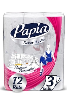Papia Dekor Rulo Kağıt Havlu 12'li Papia Dekor Rulo Kağıt Havlu 12'li