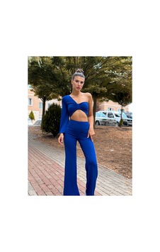 J&kstores Bol Paça Yüksek Bel Tek Omuz Crop Takım Lacivert J&kstores Bol Paça Yüksek Bel Tek Omuz Crop Takım Lacivert
