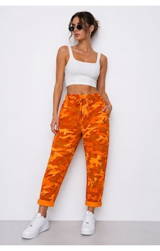 Eren Style Italyan Beli Bağlamalı Kamuflaj Desenli Dar Paça Pantolon 36-44 Beden Turuncu Eren Style Italyan Beli Bağlamalı Kamuflaj Desenli Dar Paça Pantolon 36-44 Beden Turuncu