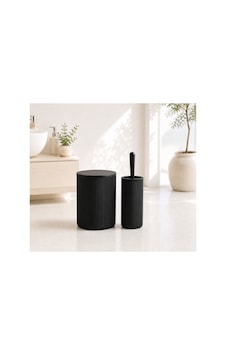 Modern Çizgili Banyo Çöp Kovası 6,25 Litre & Tuvalet Fırçası Seti İkili Set, Dayanıklı Plastik Siyah Modern Çizgili Banyo Çöp Kovası 6,25 Litre & Tuvalet Fırçası Seti İkili Set, Dayanıklı Plastik Siyah