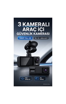 3 Kameralı Araç İçi Güvenlik Kamerası 1080p Full Hd Gece Görüşlü G-sensor Destekli - 784023332