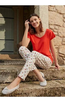 Eros Kadın Nar Çiçeği Desenli Pijama Takımı Nar Çiçeği