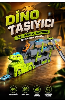 Dinozor Tasarımlı 3 Katlı 37 Araç Kapasiteli Mega Tır-kamyon Açılır-kapanır Kasalı Rampalı Otopark 3 Arabalı