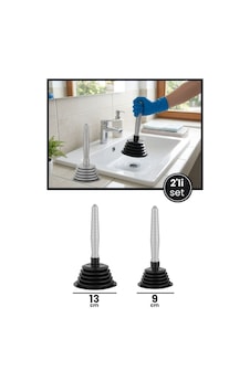 2'li Körüklü Vantuz Pompa Seti, Büyük + Küçük Mutfak Banyo Lavabo Küvet Gider Açıcı El Pompası Siyah