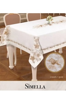 160x300 Cm Simella Model Keten Krem-god Detay Masa Örtüsü Modern Tasarım