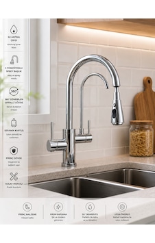 Arıtmalı Spiralli Mutfak Eviye Bataryası Çift Çıkışlı Krom Mutfak Musluğu Inox Arıtmalı Spiralli Mutfak Eviye Bataryası Çift Çıkışlı Krom Mutfak Musluğu Inox