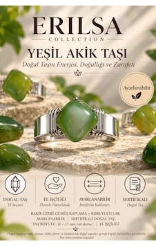 Sertifikalı Doğal Yeşil Akik Taşı Ayarlanabilir El İşçiliği Gümüş Çok renkli
