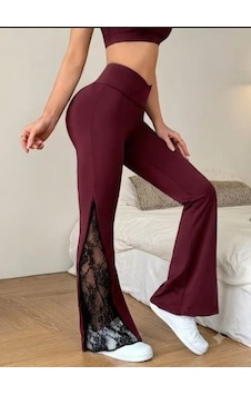 Kadın Yüksek Bel Yandan Dantel Detaylı Paçaya Doğru Geniş Dalgıç Tayt Pantolon Bordo Kadın Yüksek Bel Yandan Dantel Detaylı Paçaya Doğru Geniş Dalgıç Tayt Pantolon Bordo