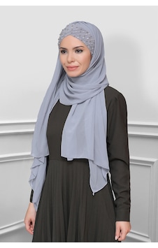 Hürrem Bone Gri Pratik Hazır Geçmeli Bone Şal Şifon Kendinden Boneli Taşlı El Hürrem Bone Gri Pratik Hazır Geçmeli Bone Şal Şifon Kendinden Boneli Taşlı El