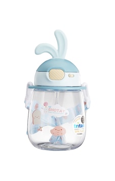 Shotay St 7008 600ml Mavi Kulaklı Tritan Pipetli Askılı Matara