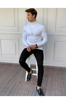 Modefendi Slim Fit A Kalite Pamuk Tam Boğazlı Kazak Beyaz Modefendi Slim Fit A Kalite Pamuk Tam Boğazlı Kazak Beyaz