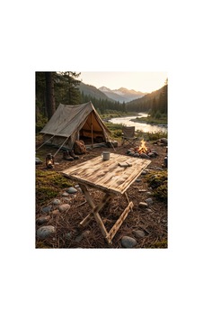 Katlanabilir Kamp Piknik Masası 50x70 Doğal Ahşaptan Bej - 895914578 Bej