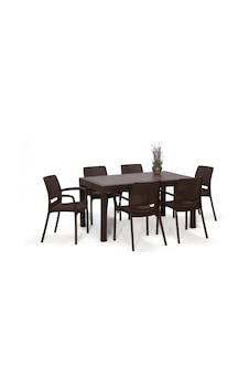 Rattan Lüx Dikdörtgen Masa Takımı 1 Masa + 6 Sandalye Kahve Bahçe Balkon Teras Kahve Rattan Lüx Dikdörtgen Masa Takımı 1 Masa + 6 Sandalye Kahve Bahçe Balkon Teras Kahve