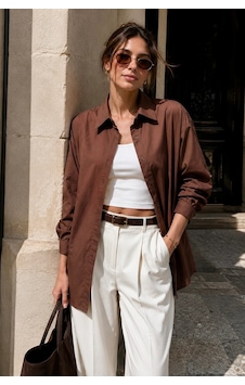 Bb Butik Basic Kadın Oversize Poplin Gömlek Uzun Kollu Basic Gömlek Tr0735 kahverengi Bb Butik Basic Kadın Oversize Poplin Gömlek Uzun Kollu Basic Gömlek Tr0735 kahverengi