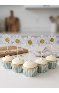 Papatya Beyaz Renk Simli Cupcake Kürdanı Doğum Günü Parti Ve Pasta Süsü 10lu 5 Cm Papatya Beyaz Renk Simli Cupcake Kürdanı Doğum Günü Parti Ve Pasta Süsü 10lu 5 Cm