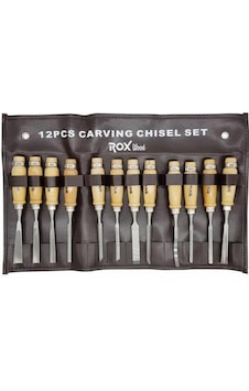 Rox Wood Ahşap Oyma Iskarpela Seti 12 Parça Metal Yüzüklü Saplı