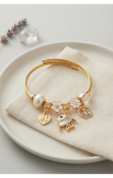 Balık Charmlı Beyaz Renk Gold Bileklik Çok Renkli Balık Charmlı Beyaz Renk Gold Bileklik Çok Renkli