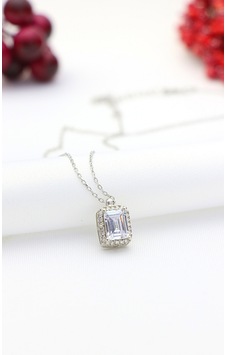 Baget Taşlı Gümüş Kolye Silver