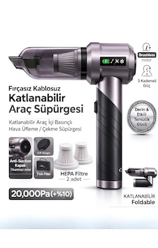 Çantalı 20000pa 6000mah Araç İçi Süpürge 100w Katlanabilir Şarjlı Vakum Üfleme Fonksiyonlu Gri Çantalı 20000pa 6000mah Araç İçi Süpürge 100w Katlanabilir Şarjlı Vakum Üfleme Fonksiyonlu Gri