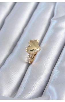 Gold Renk Pirinç Zirkon Taşlı Kalp Model Kadın Yüzük Çok Renkli Gold Renk Pirinç Zirkon Taşlı Kalp Model Kadın Yüzük Çok Renkli
