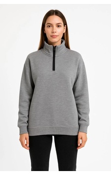 Velmora Fashion Kadın 3 İplik Pamuklu Dık Yaka Yarım Fermuarlı Sweatshirt - Gri Velmora Fashion Kadın 3 İplik Pamuklu Dık Yaka Yarım Fermuarlı Sweatshirt - Gri
