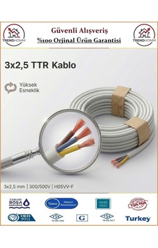 Trendhomm 3x2,5 Ttr Elektrik Kablosu - Uzatma Ara Kablo - 50 Metre