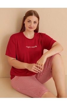 Mihra Yumuşak Dokulu Milan Kumaş Büyük Beden Kapri Pijama Takımı Kırmızı Mihra Yumuşak Dokulu Milan Kumaş Büyük Beden Kapri Pijama Takımı Kırmızı