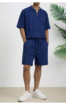 Erkek Oversize Şort Takım V Yaka Yırtmaçlı Tişört Rahat Kesim Yazlık Takım Lacivert Lacivert Erkek Oversize Şort Takım V Yaka Yırtmaçlı Tişört Rahat Kesim Yazlık Takım Lacivert Lacivert
