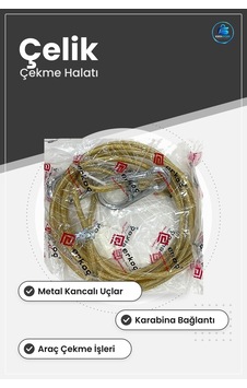 Çelik Çekme Halatı Çeki Demiri Araç Kancalı Karabinalı Oto Yol Ya